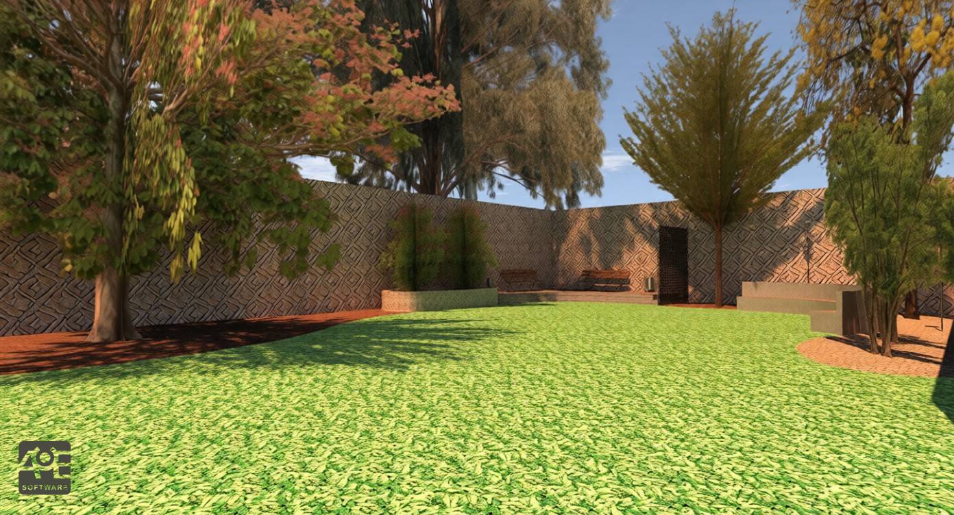 Exemplo de projeto utilizando a cole��o Plantas - 2026 - �rvores - Expert 01 no software VisualPLAN no desenvolvimento de uma pequena pra�a intimista.